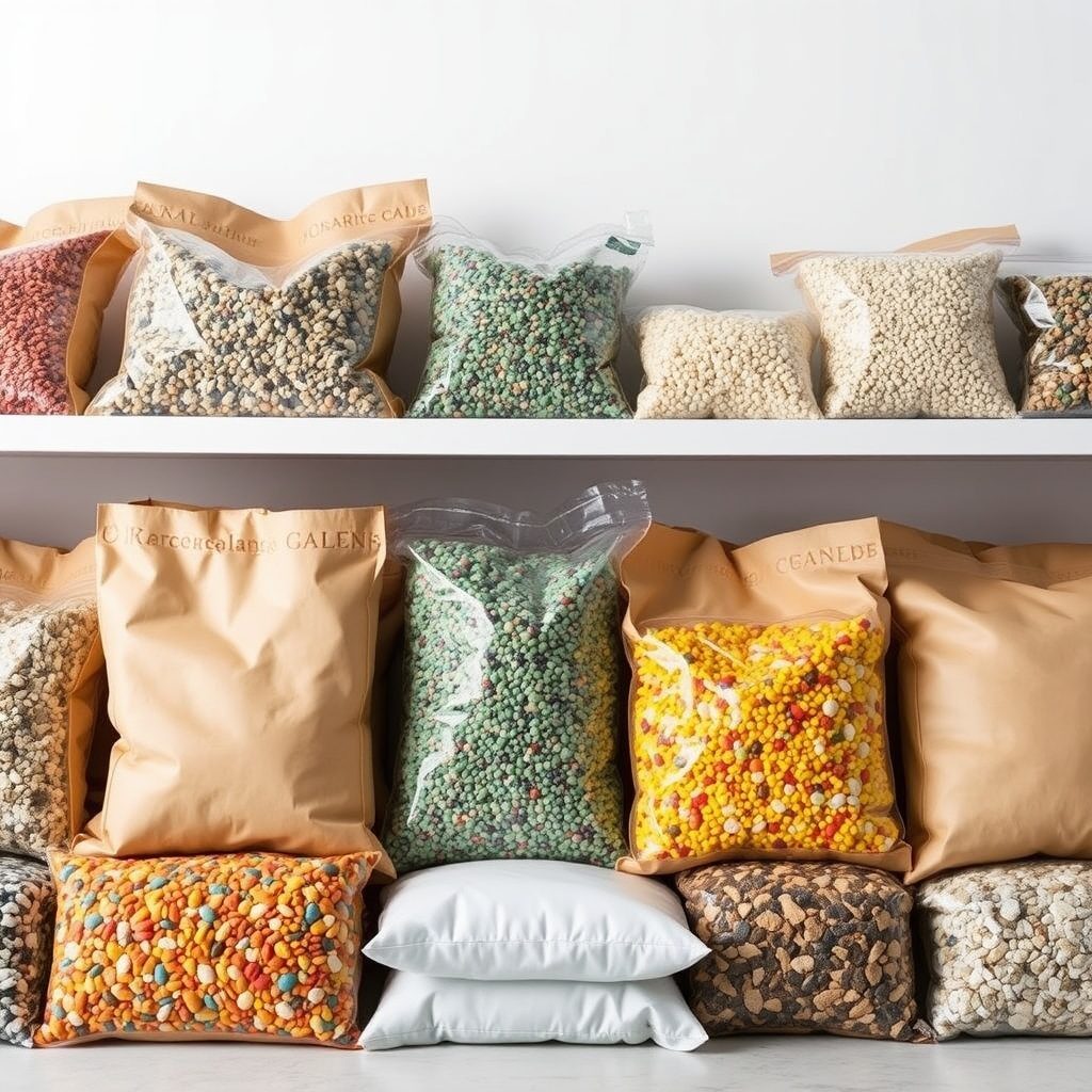 Decorative gravel in storage