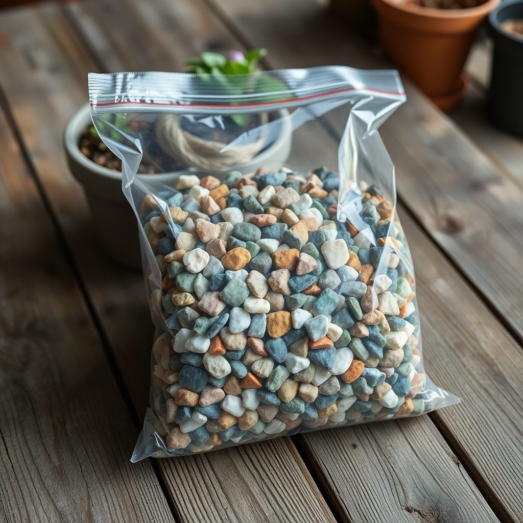 Colored gravel in bags