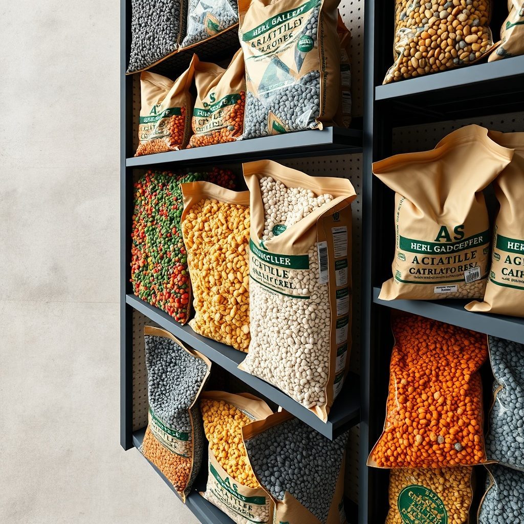 Packs of decorative gravel on display