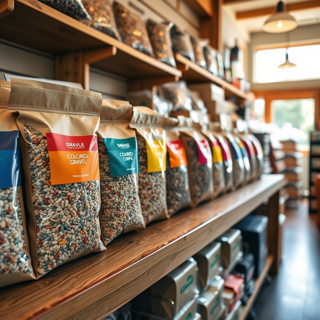 Team members packing decorative gravel